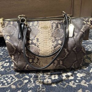 Coach Tan and Brown Snake Print Shoulder Bag
